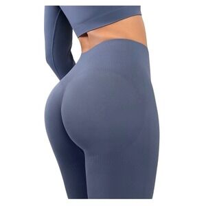 Cosmolle Seamless Ribbed Butt Lifting Leggings Blue Activewear Size 3X